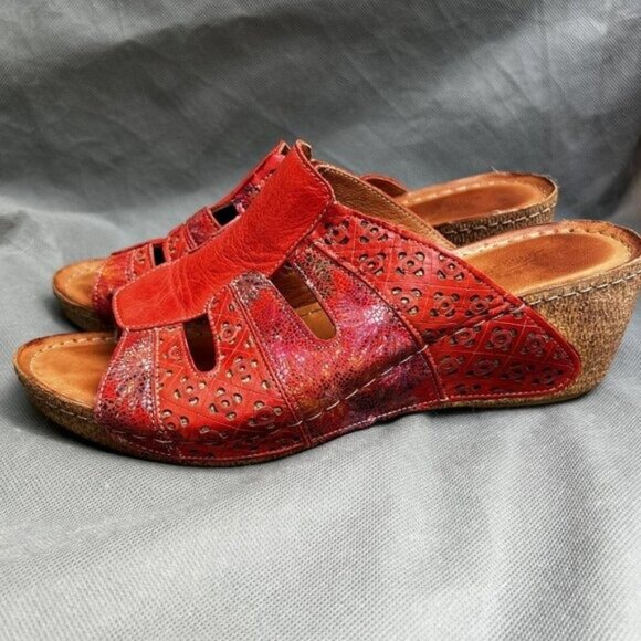 Spring Step Shoes - Spring Step Size 41 Red Wedge Heels Sandals Leather Boho Shoes Artsy US 9.5-10